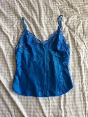 Wonder Maid Blue Satin Lace Camisole Tank Top (34)
